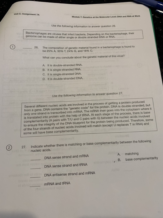Solved Unit C: Assignment 7A Module 7 Genetics at the | Chegg.com