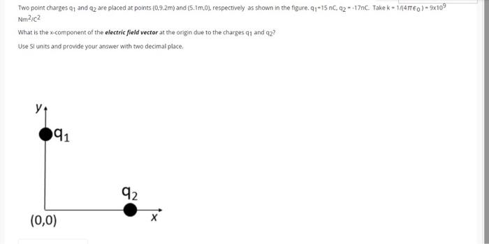 Solved Two point charges q; and a2 are placed at points | Chegg.com