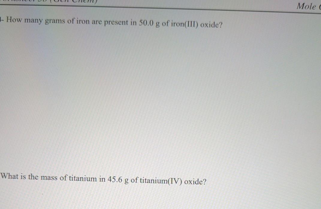 Solved Molec How many grams of iron are present in 50.0 g