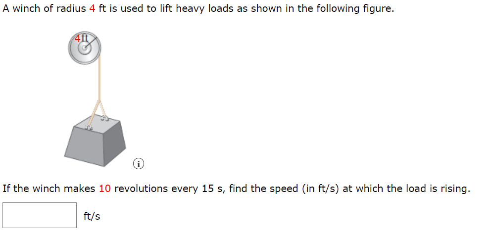 Solved A winch of radius 4ft ﻿is used to lift heavy loads as | Chegg.com