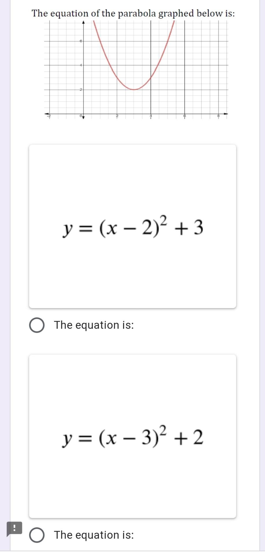 Solved The Equation Of The Parabola Graphed Below Is Y Chegg Com