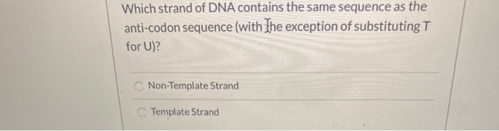 Solved Which strand of DNA contains the same sequence as the | Chegg.com