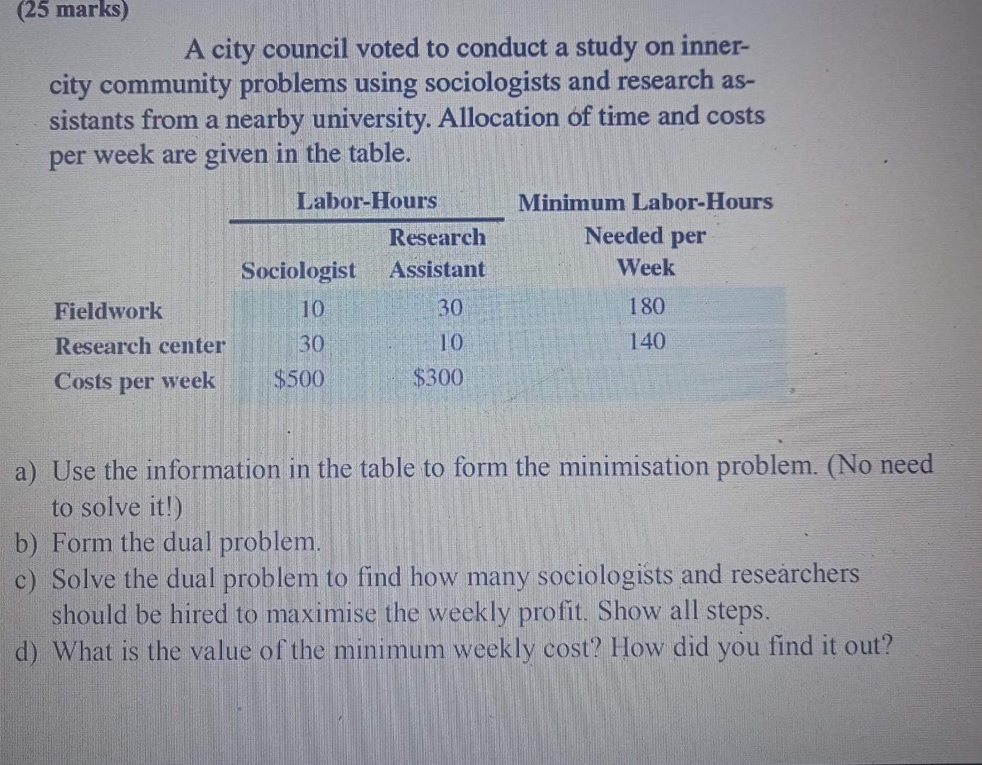 Solved (25 marks) A city council voted to conduct a study on | Chegg.com