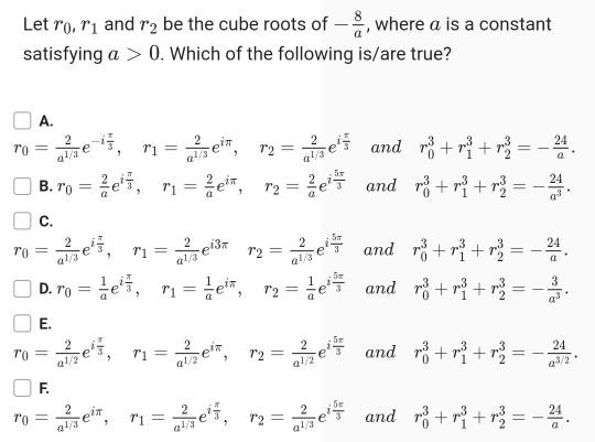 Solved Let ro, ri and r2 be the cube roots of where a is a | Chegg.com