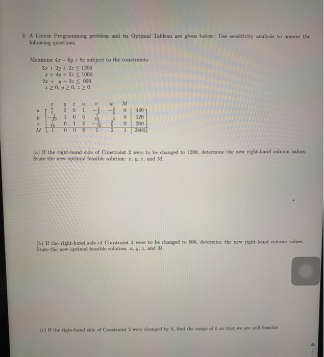 Solved 3. A Linear Programming problem and its Optimal | Chegg.com