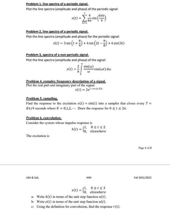 Solved Problem 1. line spectra of a periodic signal. Plot | Chegg.com