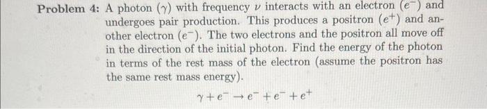 Solved roblem 4: A photon (γ) with frequency ν interacts | Chegg.com