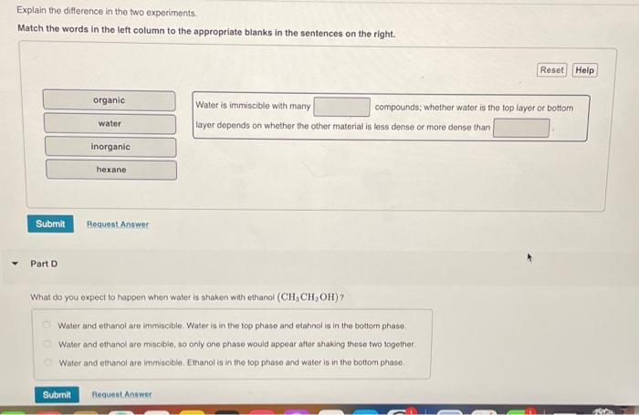 Solved Part A When water is shaken with hexane, the two | Chegg.com