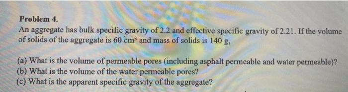 Solved Problem 4. An aggregate has bulk specific gravity of | Chegg.com