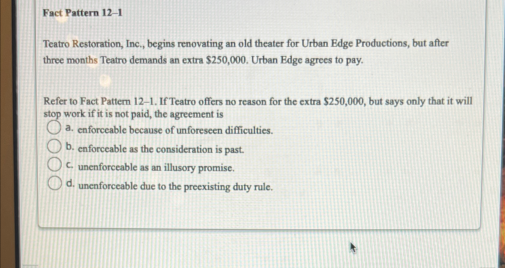 Solved Fact Pattern 12-1Teatro Restoration, Inc., begins | Chegg.com