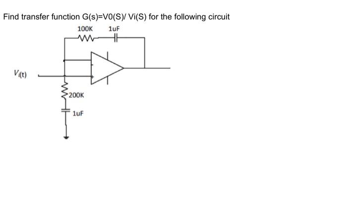 Solved Find transfer function G(s)=V0( S)/Vi(S) for the | Chegg.com