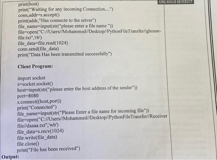 Output: 2. File Transfer Server Program: import | Chegg.com