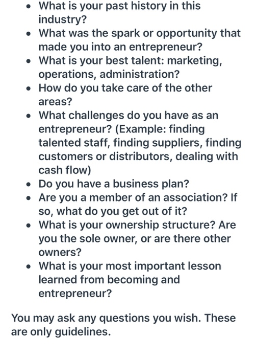 Interview an Entrepreneur - Group or Individual | Chegg.com