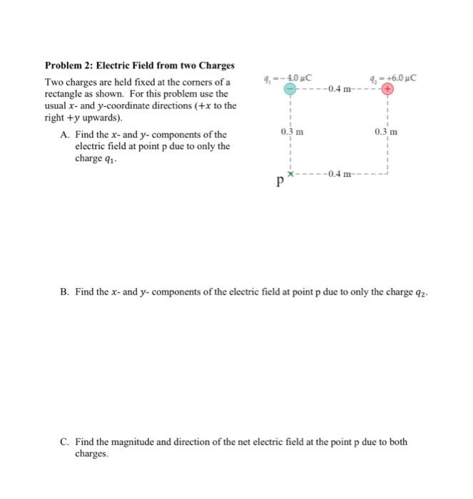 Solved Problem 2: Electric Field From Two Charges Two | Chegg.com