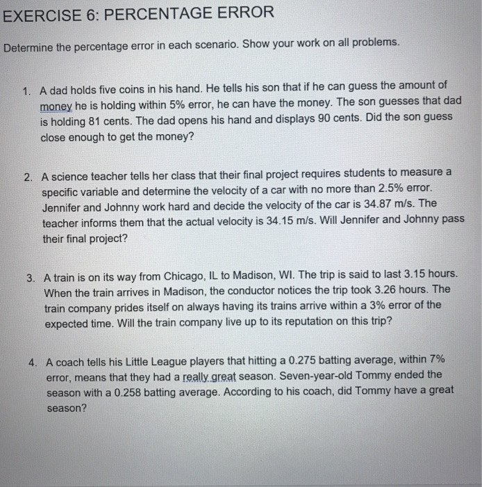 percent error homework 6