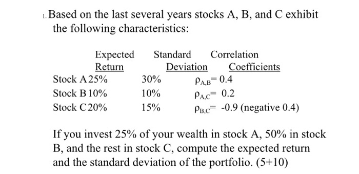 Solved 1. Based on the last several years stocks A, B, and C | Chegg.com