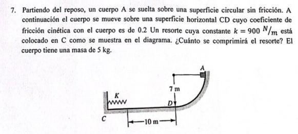 7. Partiendo del reposo, un cuerpo A se suelta sobre una superficie circular sin fricción. A continuación el cuerpo se mueve