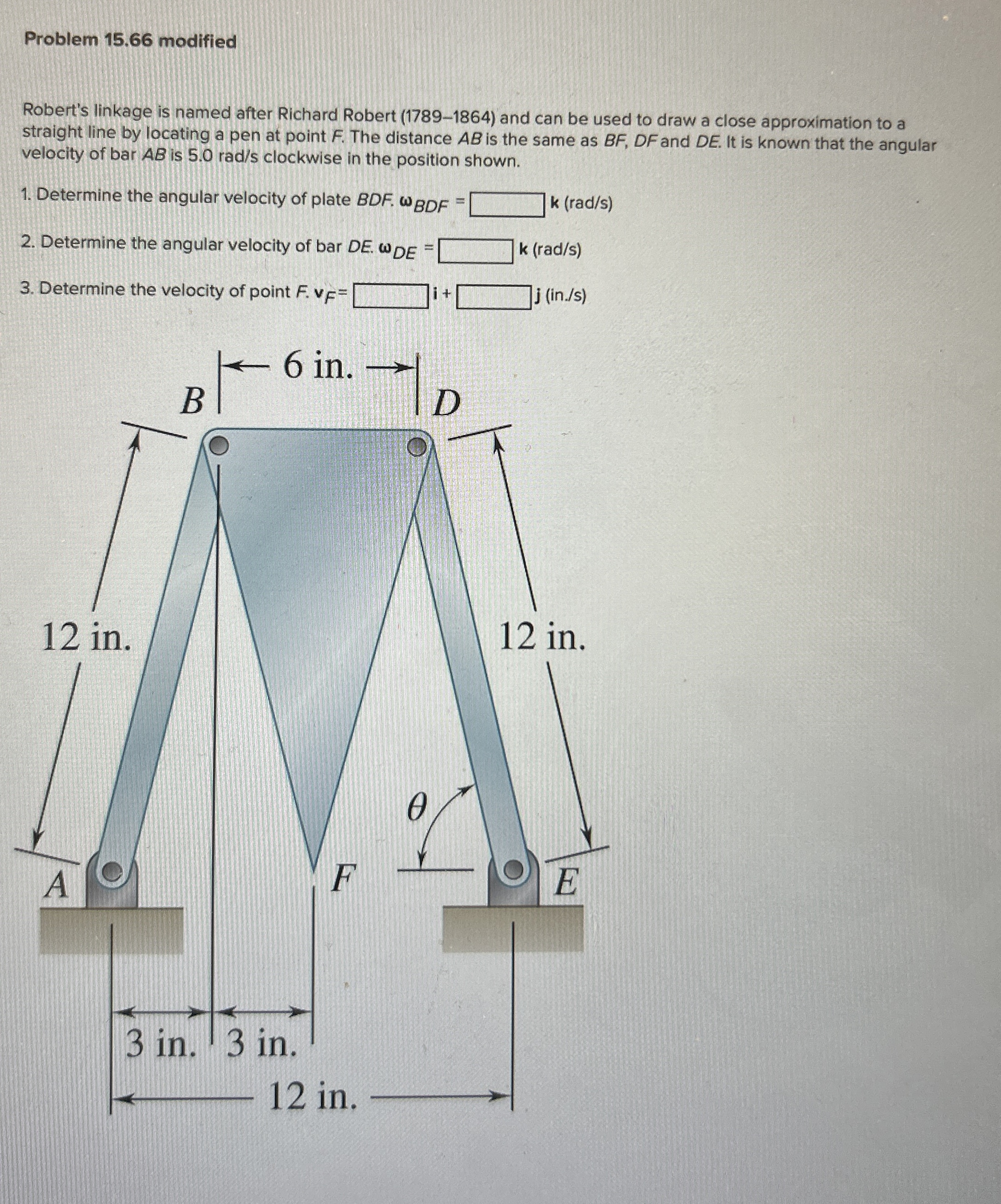 Problem 15.66 ﻿modifiedRobert's linkage is named | Chegg.com