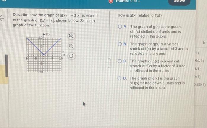 Solved Describe how the graph of g(x)=−3∣x∣ is related to | Chegg.com