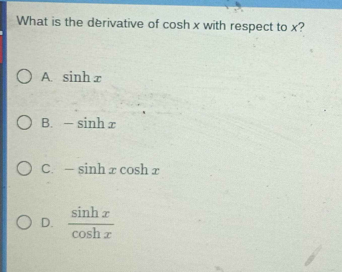 derivative of sinh x and cosh x