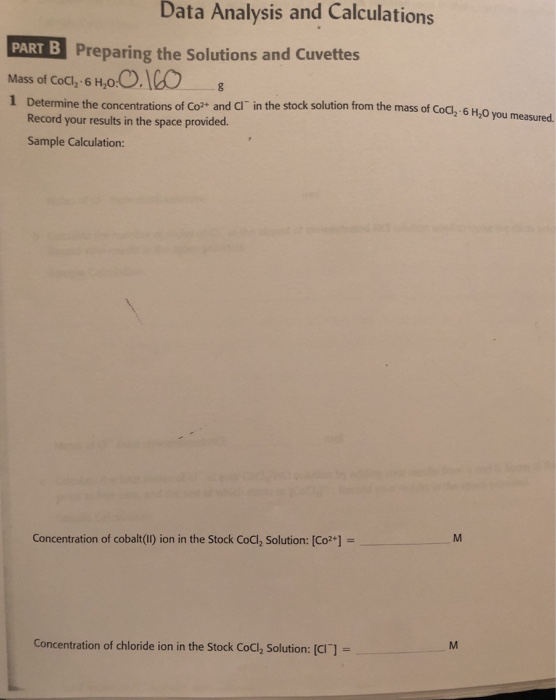 Solved Data Analysis And Calculations PART B Preparing The | Chegg.com