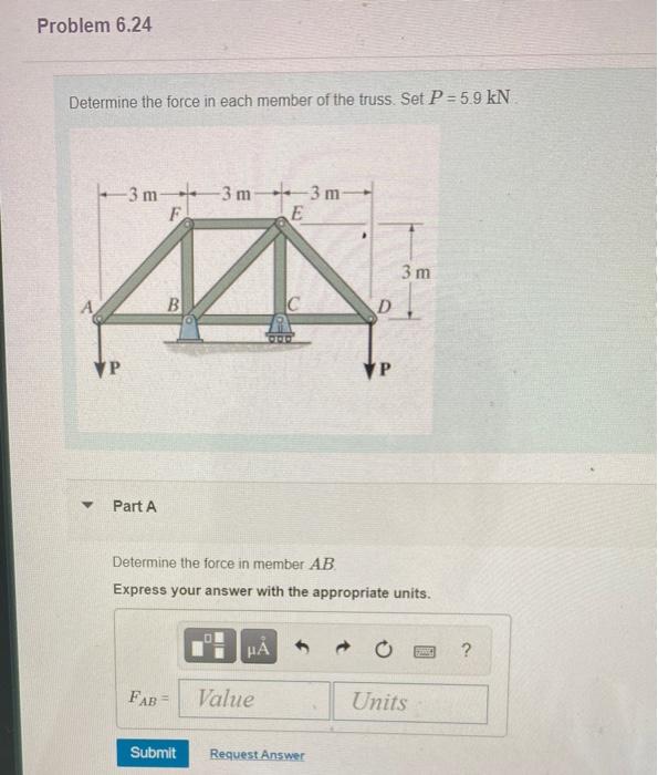 Solved Problem 6.24 Determine the force in each member of | Chegg.com