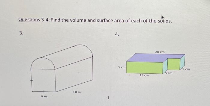 find the total surface area and volume of these solids