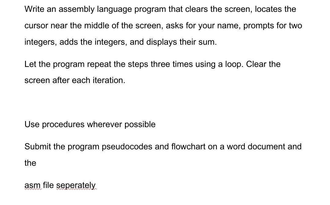 Solved Write an assembly language program that clears the | Chegg.com