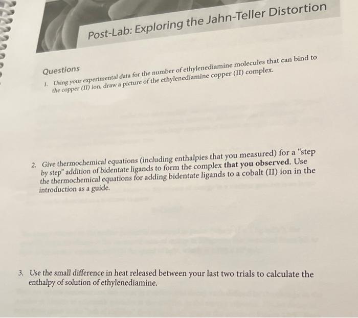 Solved Post-Lab: Exploring the Jahn-Teller Distortion | Chegg.com