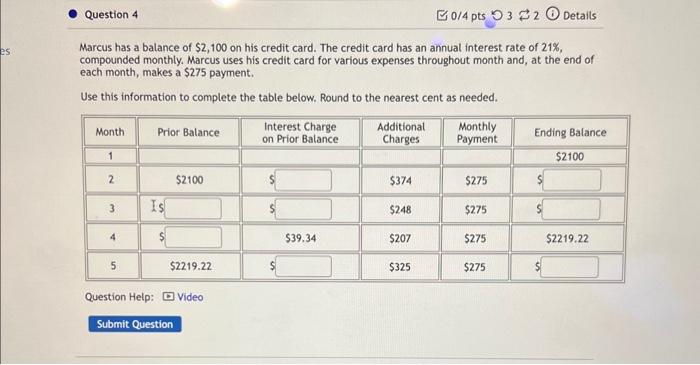 Solved Marcus has a balance of $2,100 on his credit card. | Chegg.com