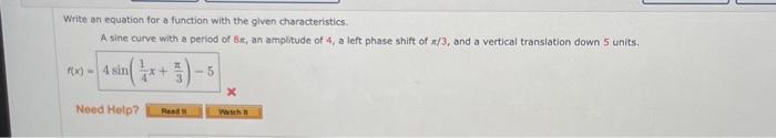 Solved Write an equation for a function with the given | Chegg.com