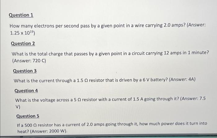 Solved Question 1 How many electrons per second pass by a | Chegg.com