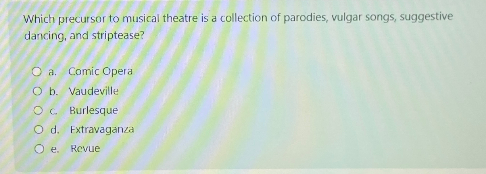 Solved Which precursor to musical theatre is a collection of | Chegg.com