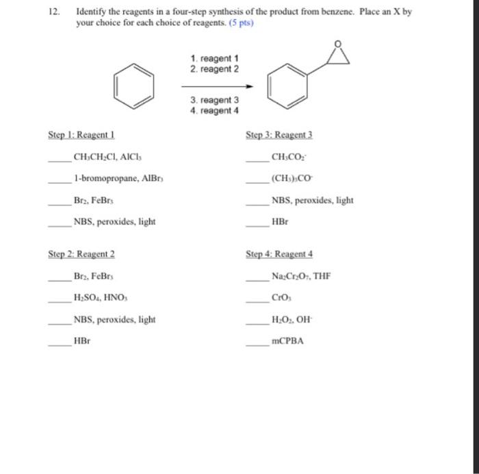 Solved 12. Identify the reagents in a four-step synthesis of | Chegg.com