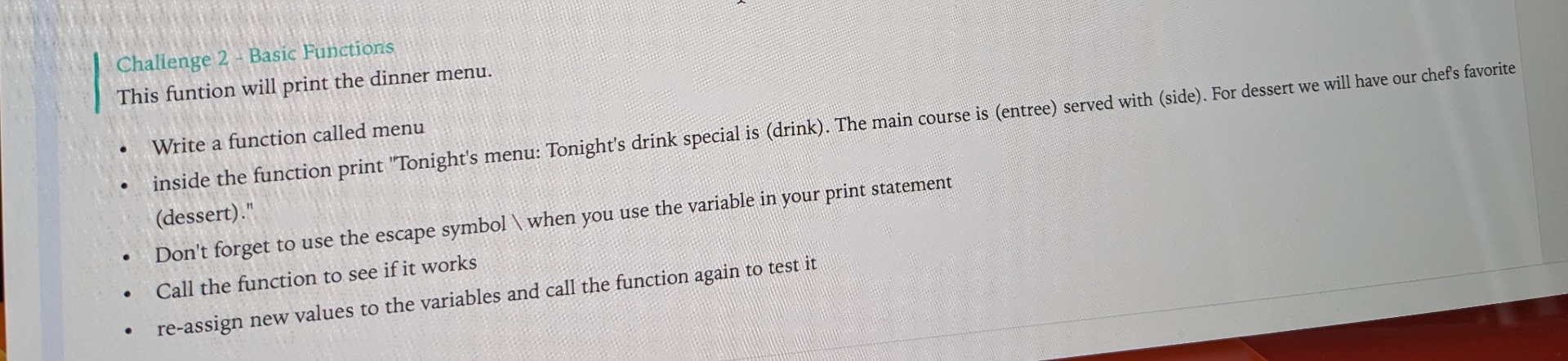 Solved Challenge 2-Basic FunctionsThis funtion will print | Chegg.com
