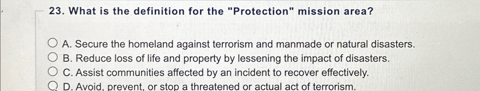 Solved What is the definition for the &ldquo;Protection&rdquo; mission | Chegg.com