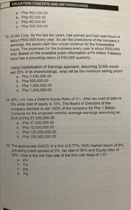 [Solved]: VALUATION CONCEPTS AND METHODOLOGIES MULTIPLE CHO