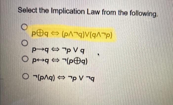 Solved Select the Implication Law from the following. | Chegg.com