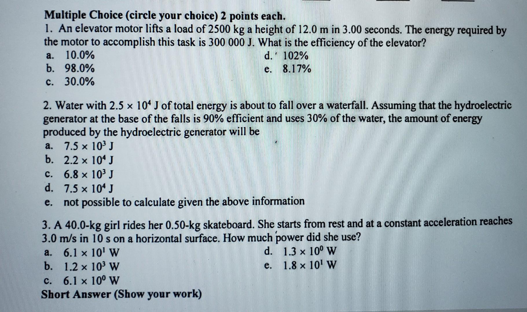 Solved a Multiple Choice (circle your choice) 2 points each. | Chegg.com