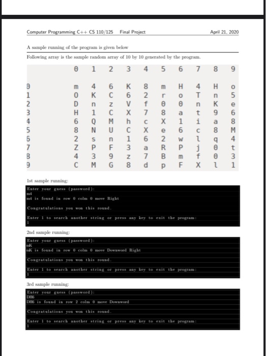 Solved Computer Programming C++ CS 110/125 Final Project | Chegg.com