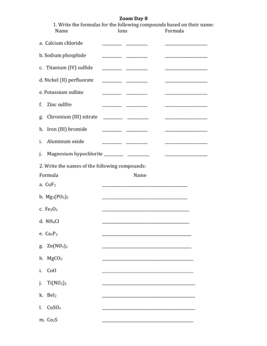 Solved Zoom Day 8 1. Write The Formulas For The Following 