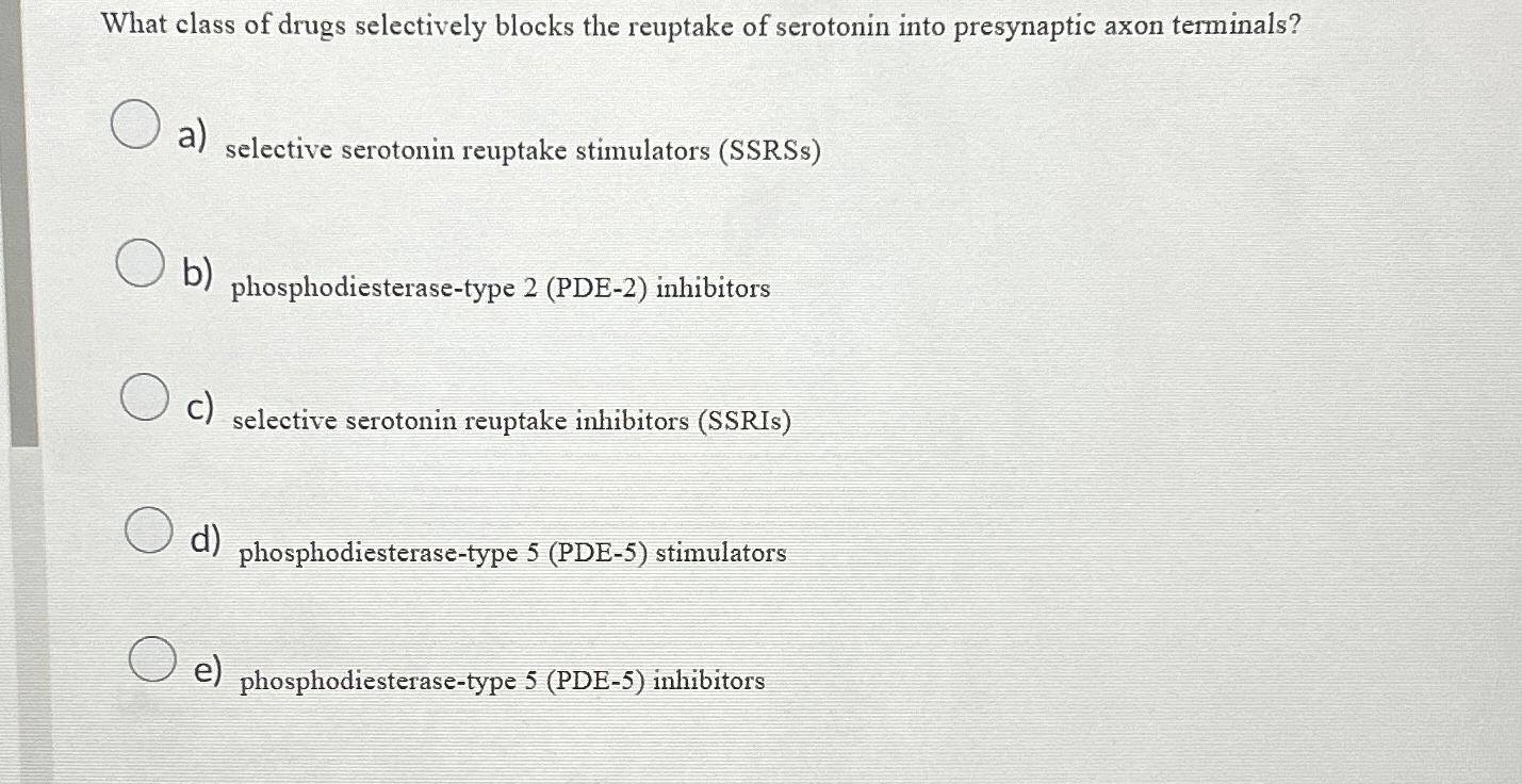 Solved What class of drugs selectively blocks the reuptake