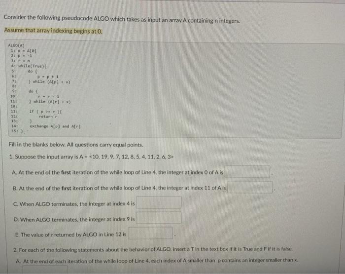 Consider the following pseudocode ALGO which takes as | Chegg.com