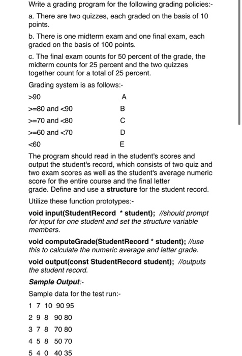 Solved: Write A Grading Program For The Following Grading | Chegg.com