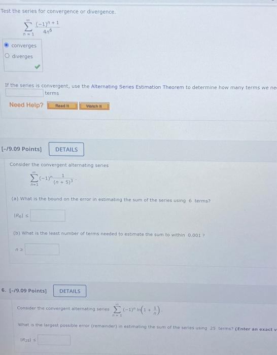 Solved Test the series for convergence or divergence (-1)"+1 | Chegg.com