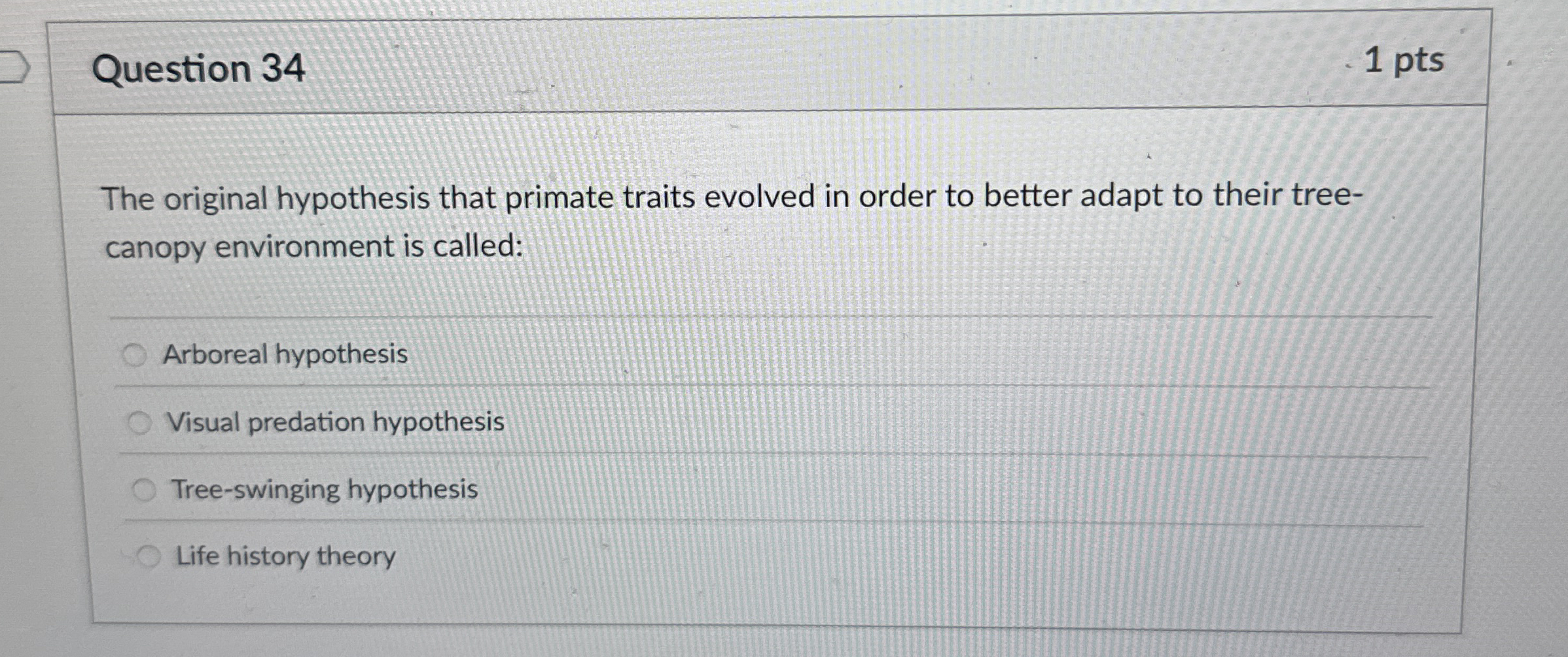 Solved Question 341 ﻿ptsThe original hypothesis that primate | Chegg.com