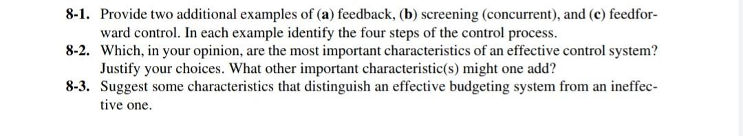 Solved 8-1. Provide two additional examples of (a) feedback, | Chegg.com