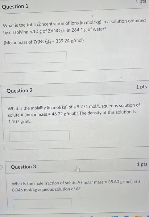 Solved 1 pts Question 1 What is the total concentration of | Chegg.com