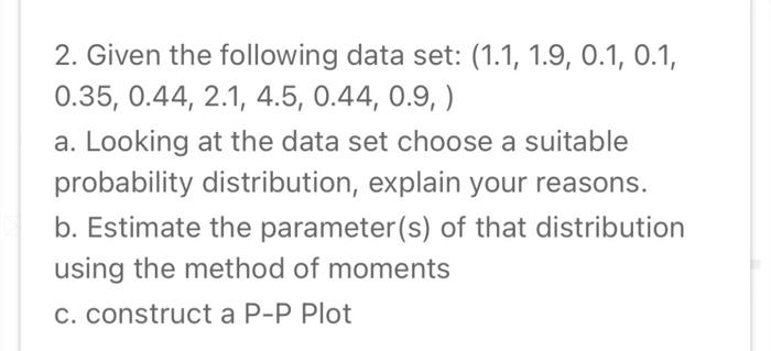 2. Given the following data set: (1.1,1.9,0.1,0.1, | Chegg.com