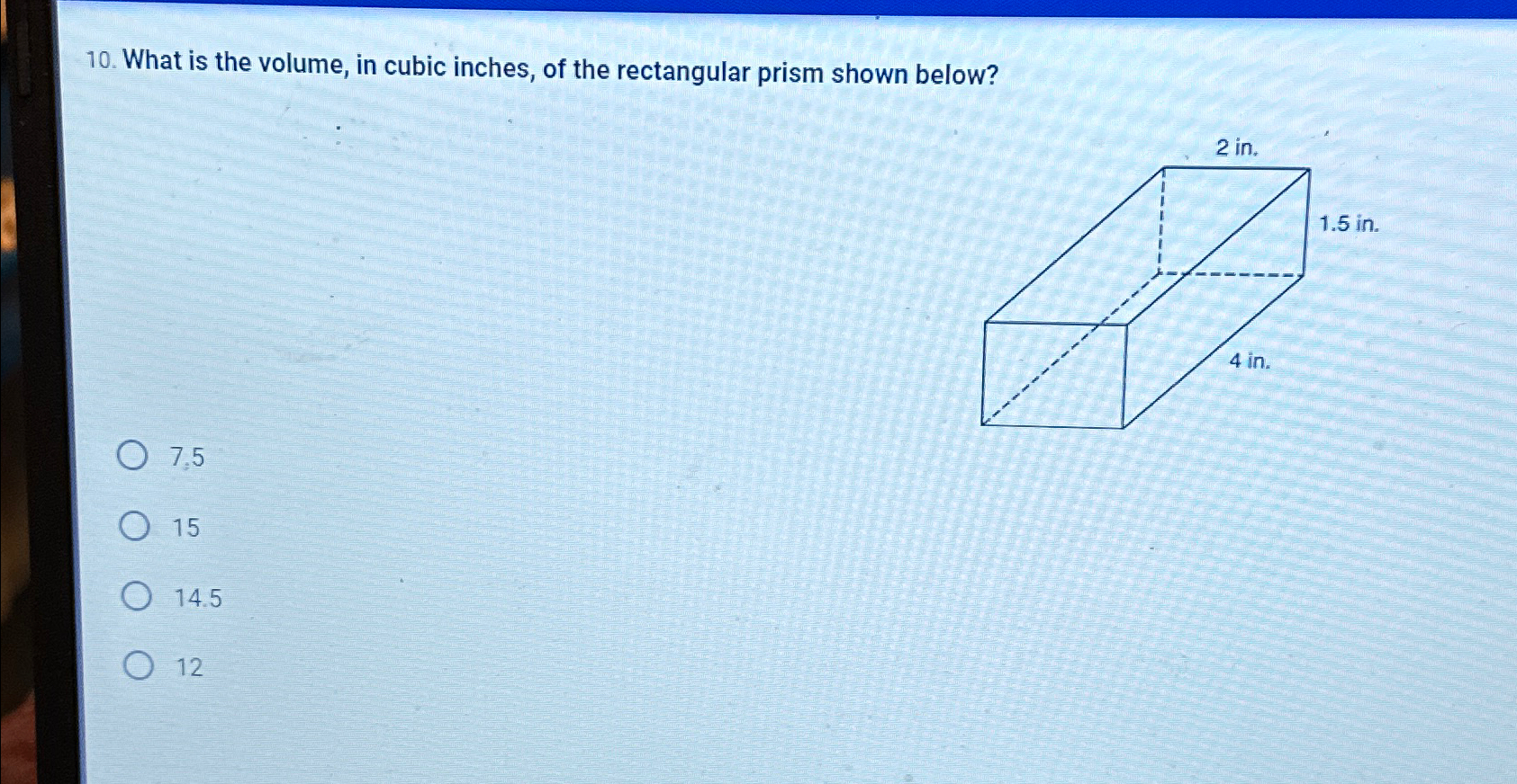 how to find the volume of a rectangular prism in cubic inches